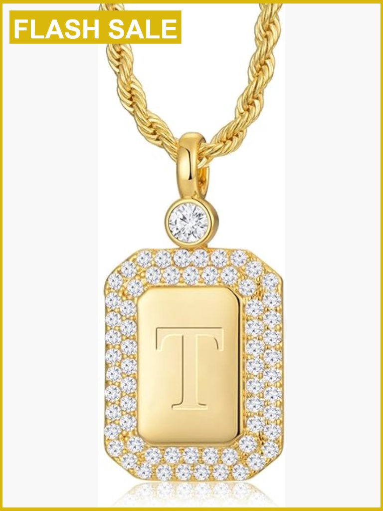 24k Gold Filled Initial Pendant Necklace With Rope Chain, 925 Sterling Silver